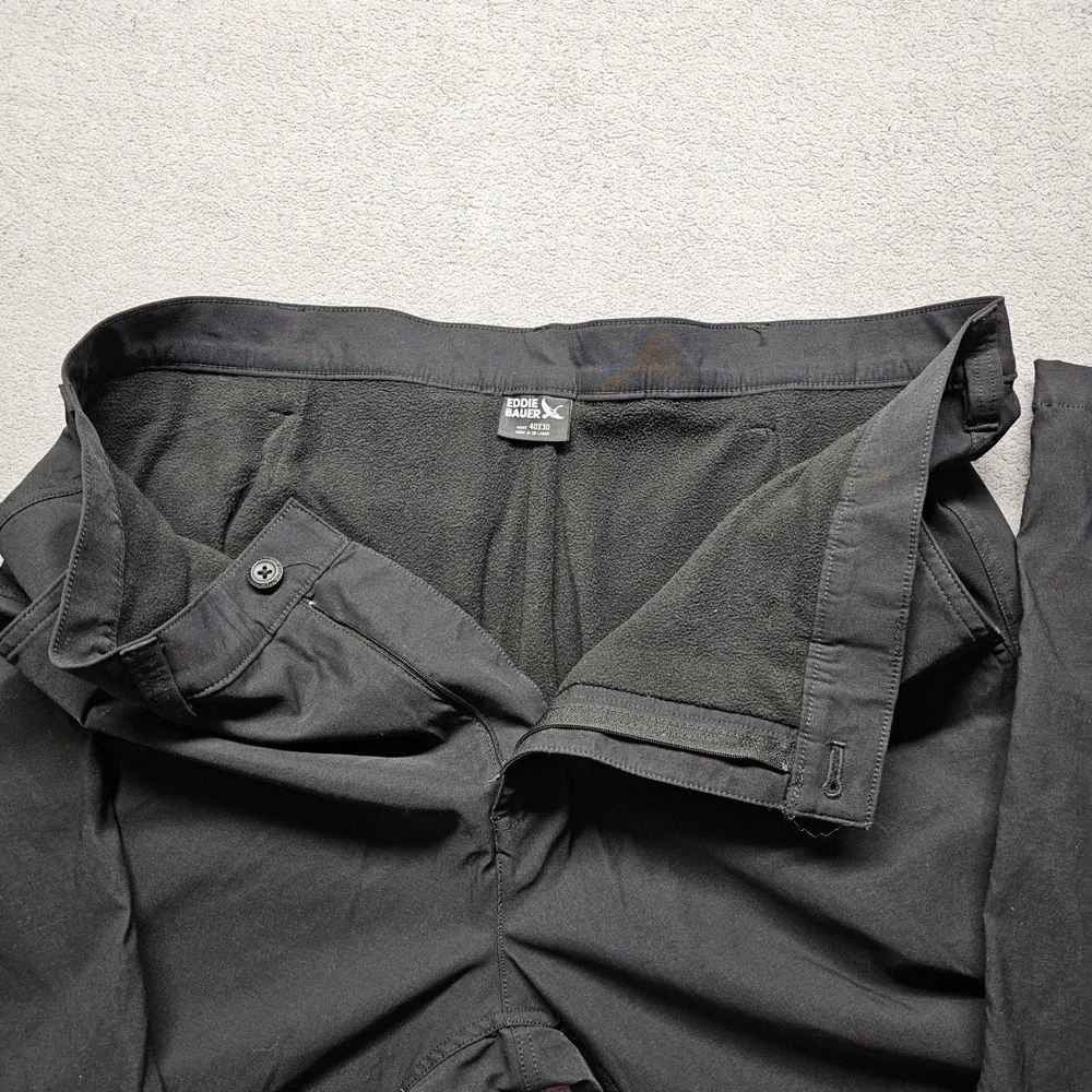 Eddie Bauer Tech Hiking Cargo Pants Mens 40x30 Black Fleece Lined Stretch Winter